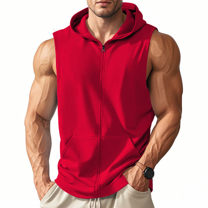 Versatile men's full-zip hooded vest, ideal for sportswear or everyday casual fashion.