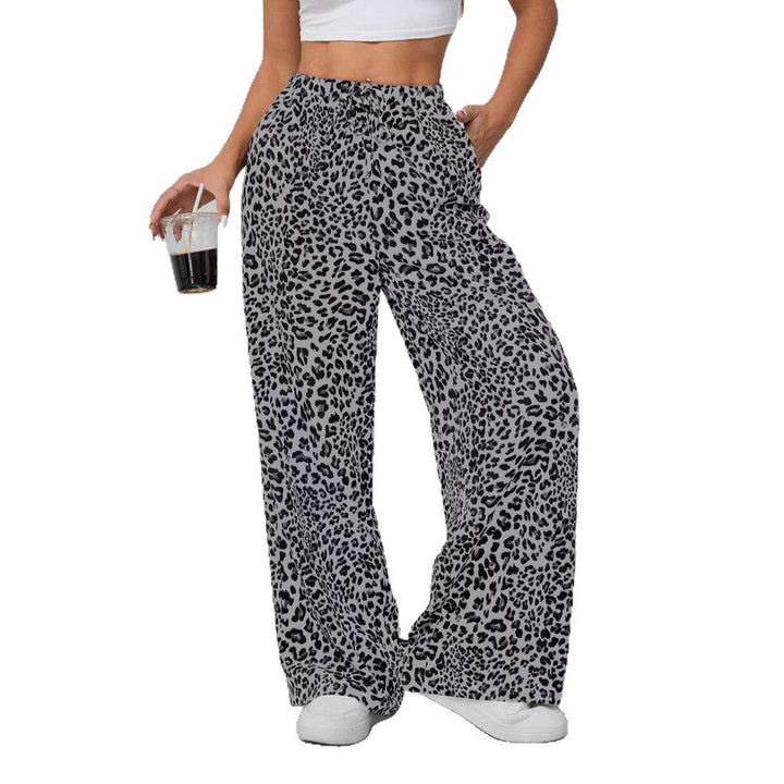 Women's comfortable loose fit wide leg pants with a trendy pattern and elastic waist.