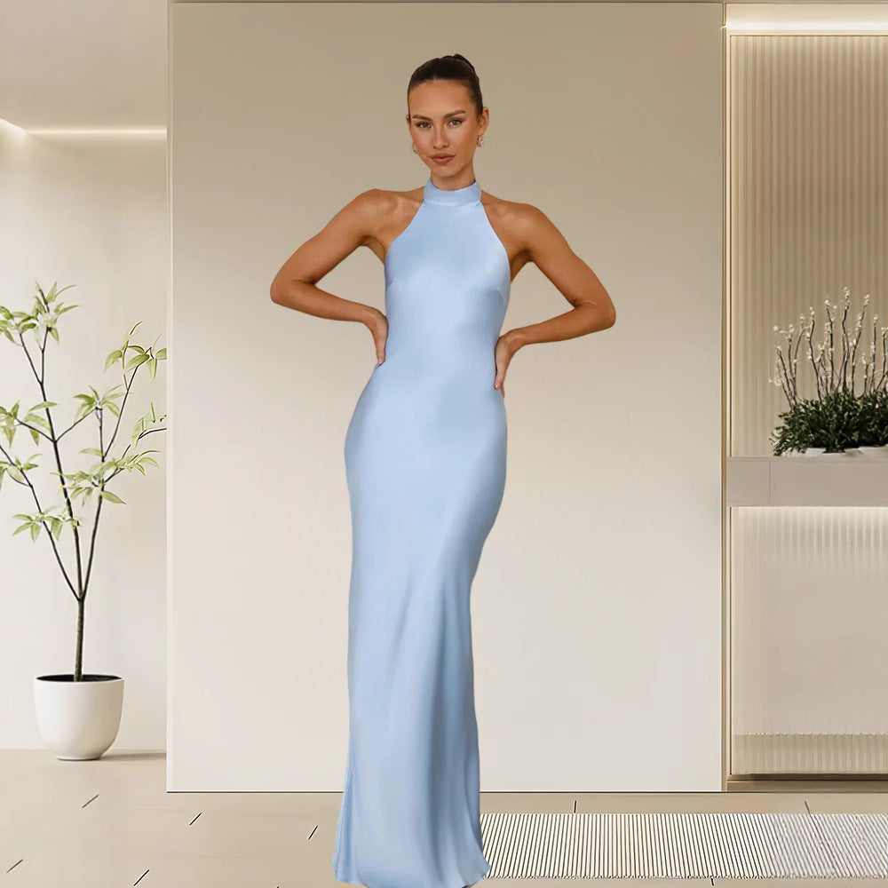 Elegant high neck shimmering maxi dress for women, perfect for formal events & evening parties.