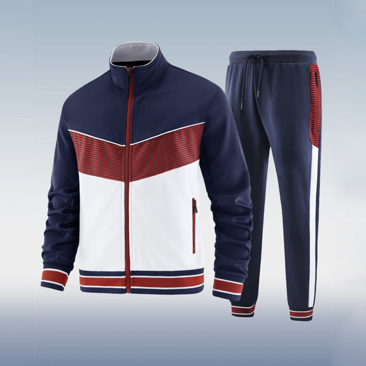 Men's Elite two-piece tracksuit, full zip jacket & pants, for athletic performance, style & casual wear. Versatile activewear.