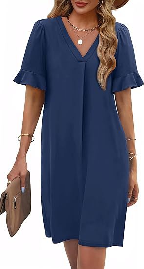 Feminine pink floral V-neck summer dress for women, a flowy and casual look, great for day trips.