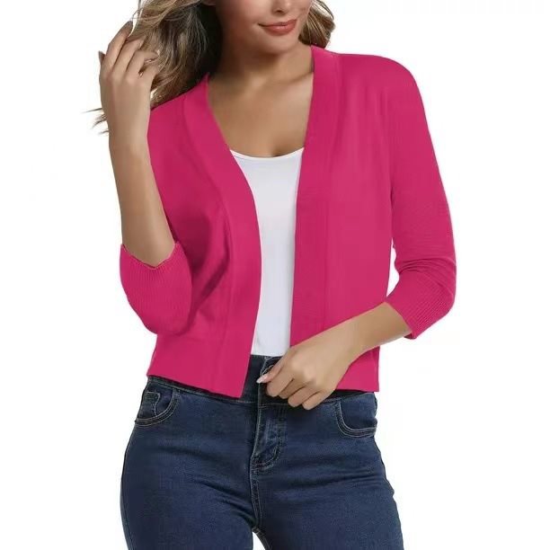 All-season layering piece: women's open-front 3/4 sleeve cardigan, lightweight & versatile.
