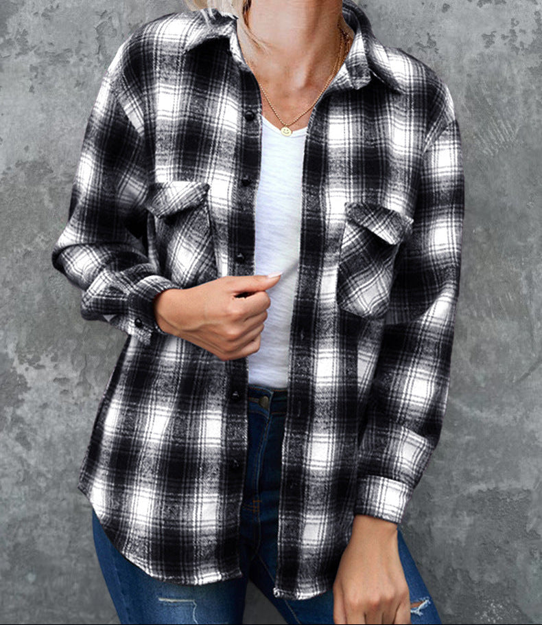 Stylish women's checked jacket, a comfortable and warm outerwear choice for women.