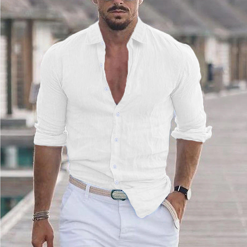 Close-up of breathable fabric on a men's collared shirt, ideal for warm weather comfort.