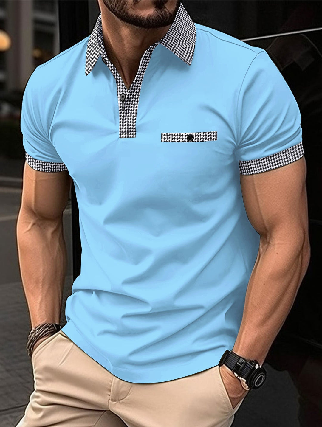 Durable men's classic polo, button-down, short sleeve, ideal for refined casual look.