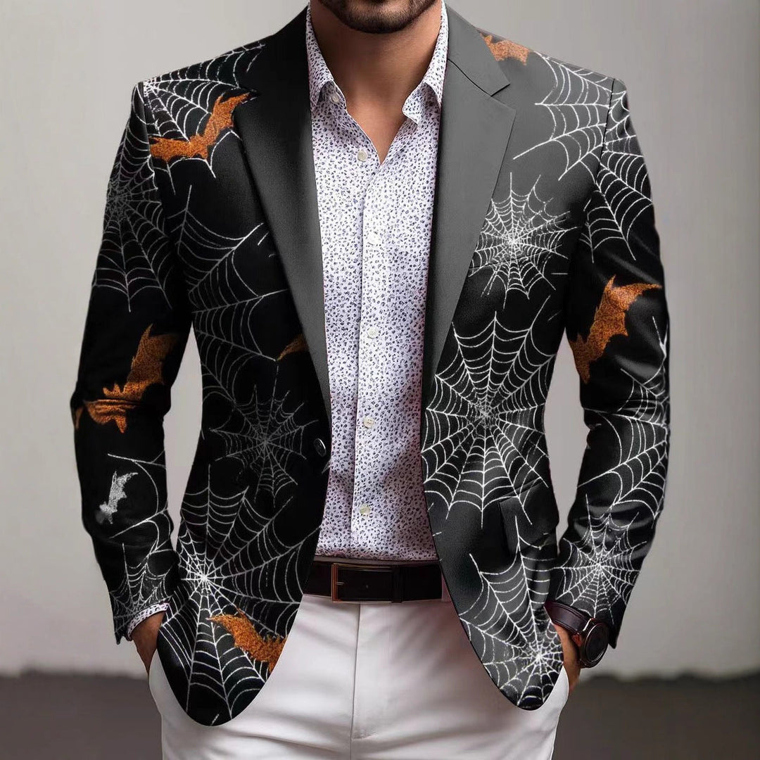 Stylish men's slim fit blazer featuring a unique geometric print, perfect for parties, weddings, or a statement look.