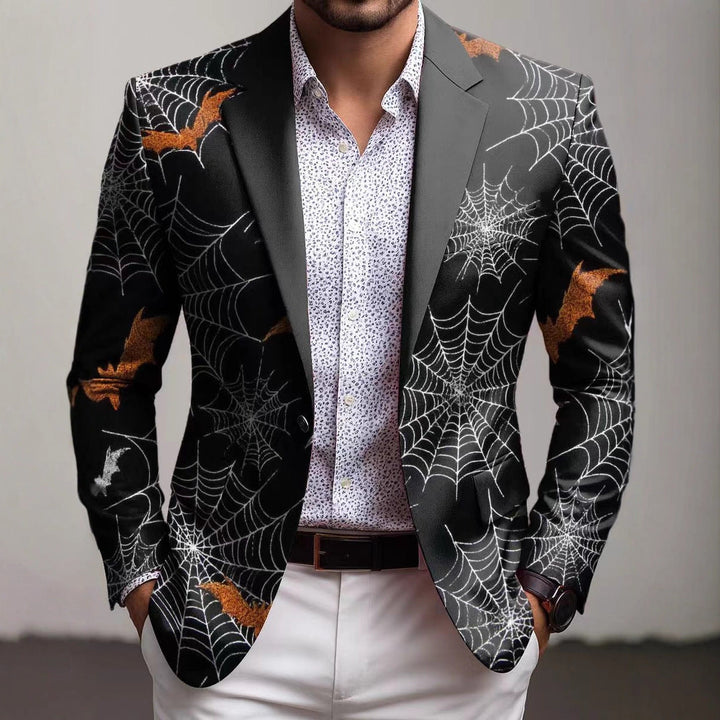 Stylish men's slim fit blazer featuring a unique geometric print, perfect for parties, weddings, or a statement look.
