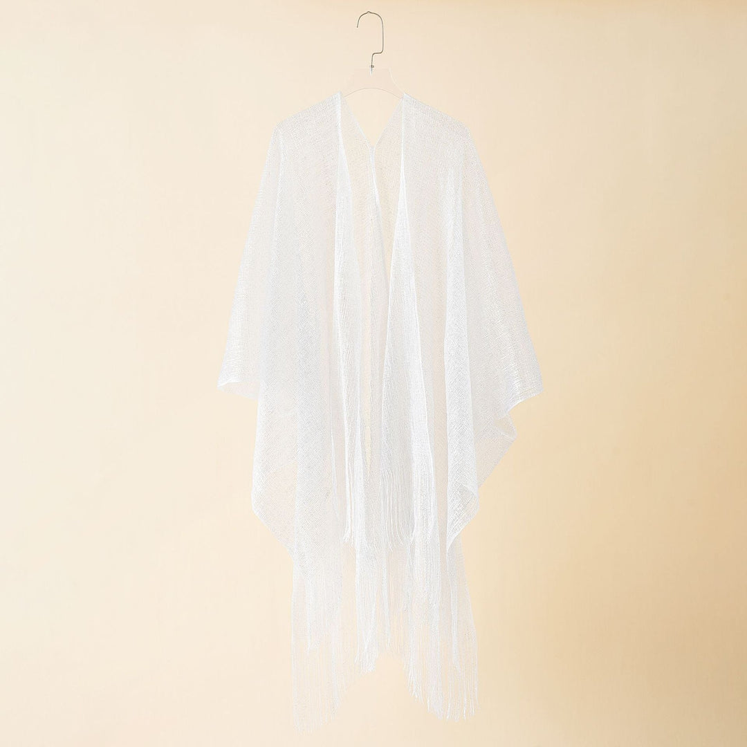 Flowy women's resort wear kimono with fringe, stylish and breathable.