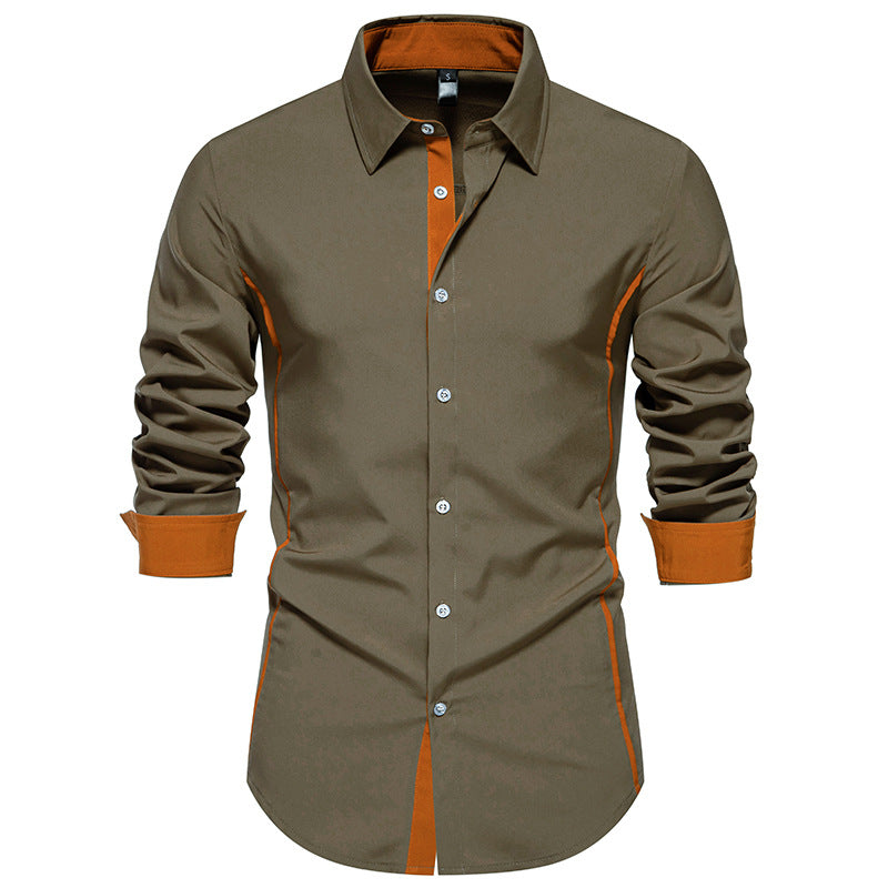 Men's top: long sleeve shirt with contemporary contrast stitching, perfect for smart casual looks.