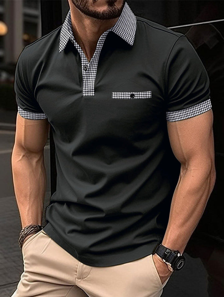 British style men's polo, breathable, smart casual, classic button-down design.