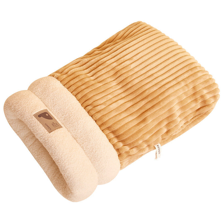 Secure cat sleeping bag, a warm & cozy pet hideaway bed. Plush, soft cat cave for comfort.