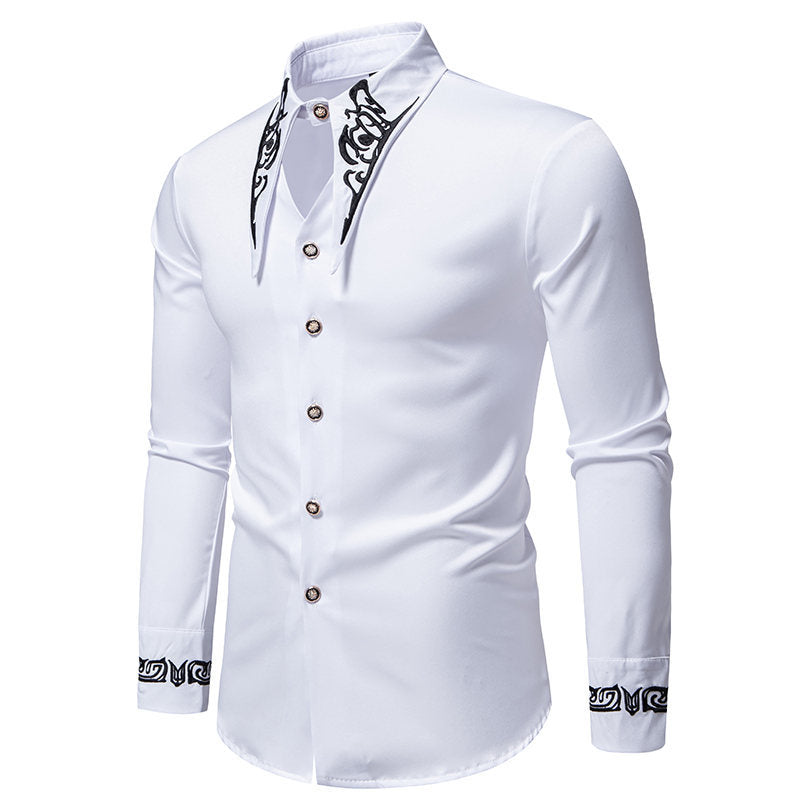 Men's stylish long sleeve shirt with elegant collar pattern. A versatile button-up top for men.