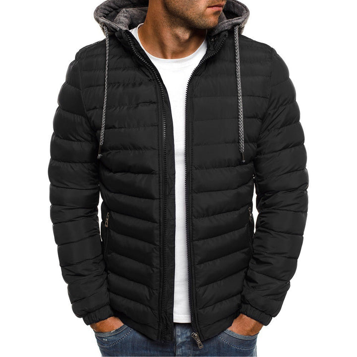 Men's casual autumn jacket, lightweight quilted fabric, providing comfort and a sleek silhouette with hood.