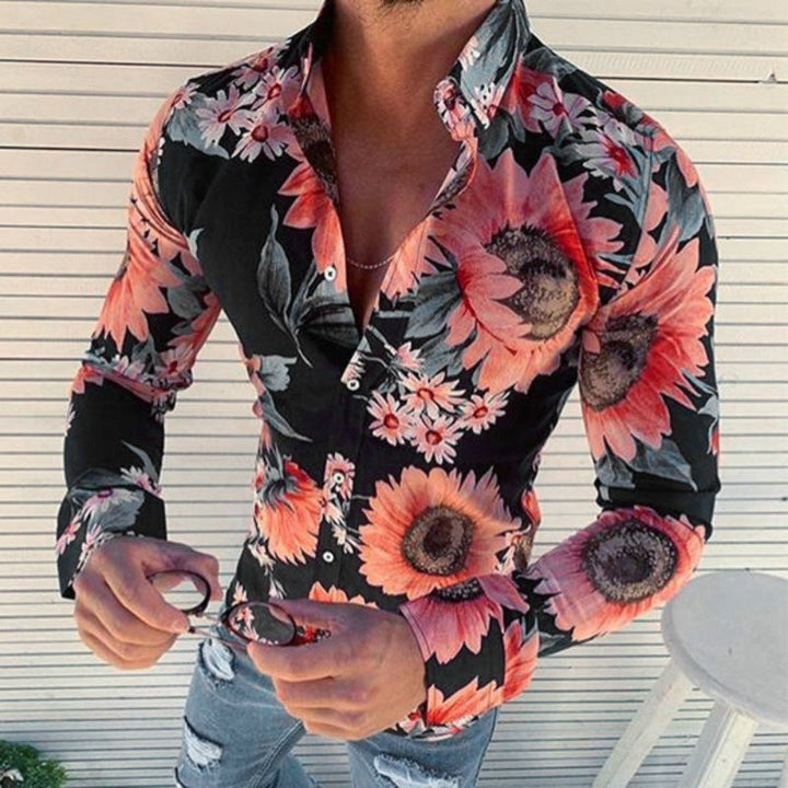 Menswear: sophisticated long sleeve floral print shirt for a contemporary, stylish & smart casual look.