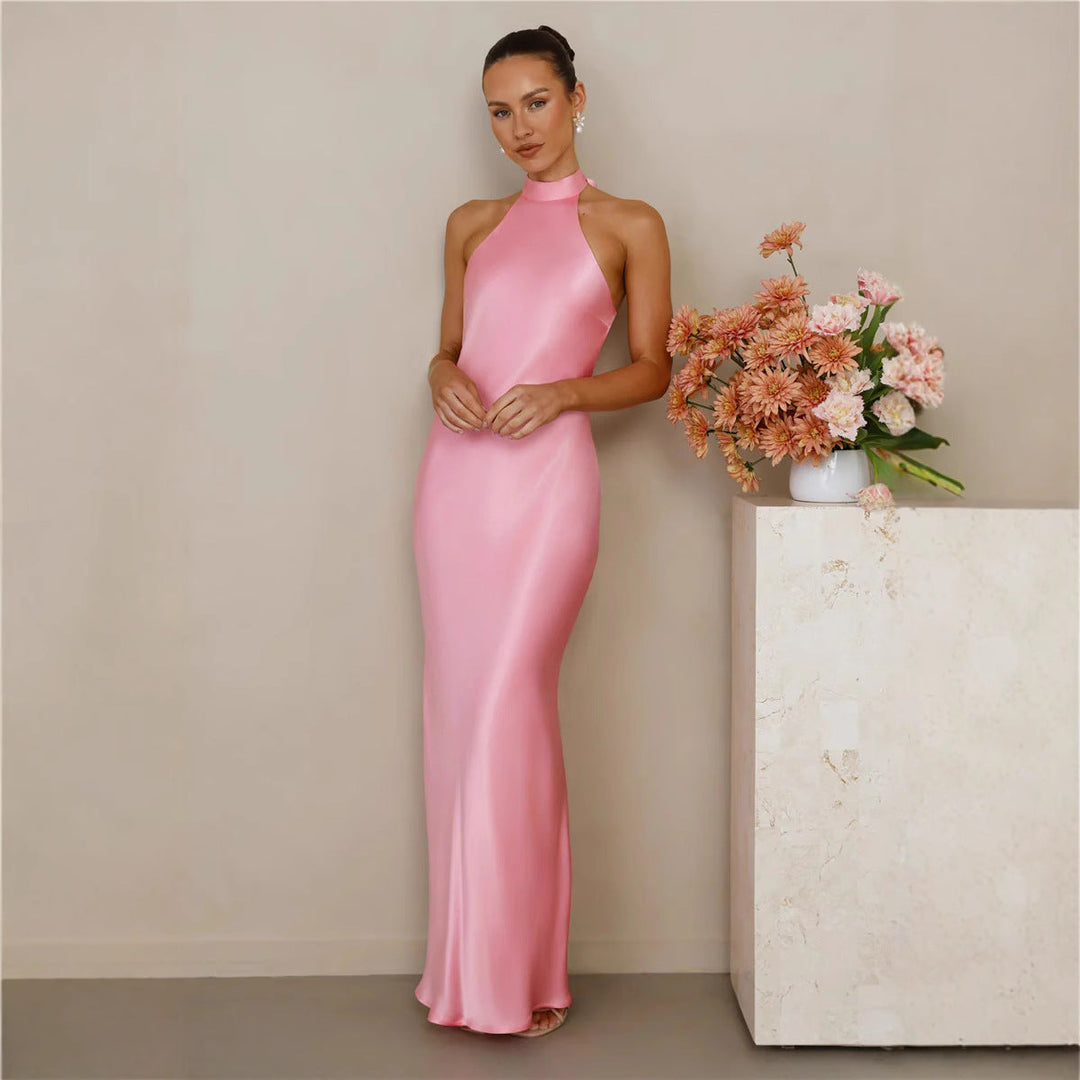 Elegant high neck maxi dress with sparkling detail, a formal gown for women's special occasions.