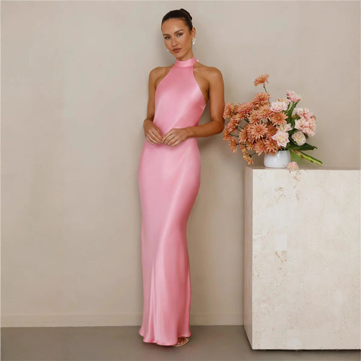 Elegant high neck maxi dress with sparkling detail, a formal gown for women's special occasions.