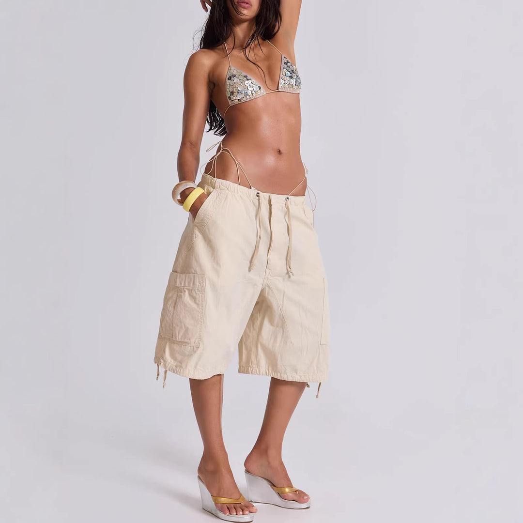 Women's comfort cargo shorts with adjustable waist and ample utility pockets for casual summer wear.