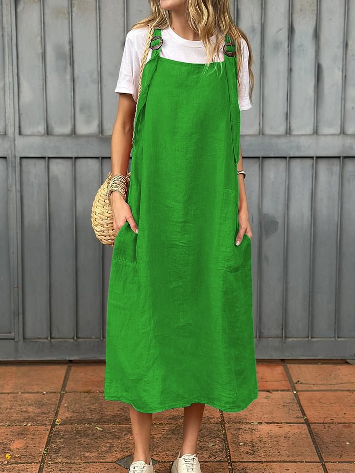 Relaxed fit A-line summer dress for women, sleeveless, V-neck, ideal for vacation.