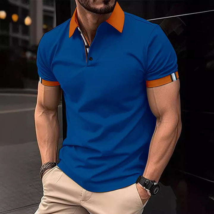 Men's performance polo shirt, stylish contrast details, short sleeve, ideal for activewear & golf.