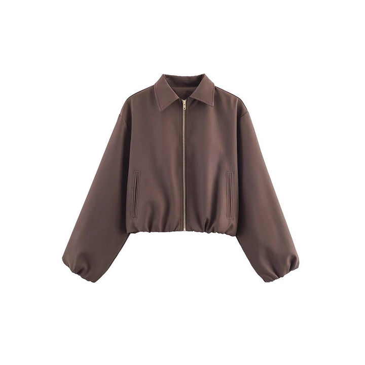 Stylish women's short zip-up jacket, a must-have for spring and fall casual outfits.