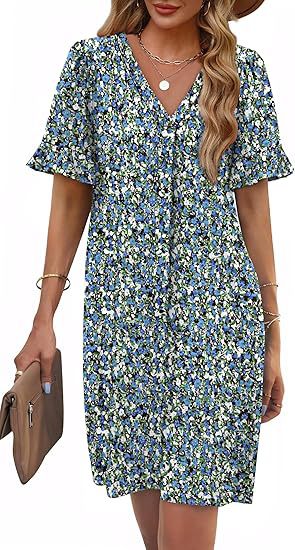 Versatile women's floral V-neck summer dress, perfect for both casual wear and elegant vacation styles.