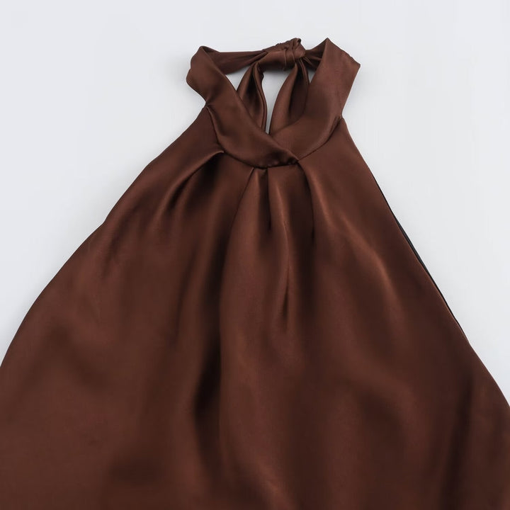 Women's stunning dusk midi dress, a chic brown party or evening dress for special occasions.