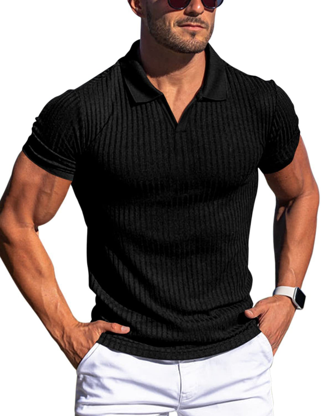 Effortlessly stylish men's structured short sleeve polo shirt, comfortable, collared, essential for casual wear.
