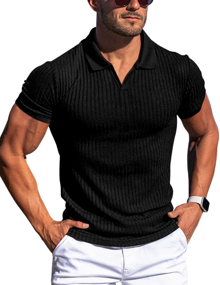 Effortlessly stylish men's structured short sleeve polo shirt, comfortable, collared, essential for casual wear.