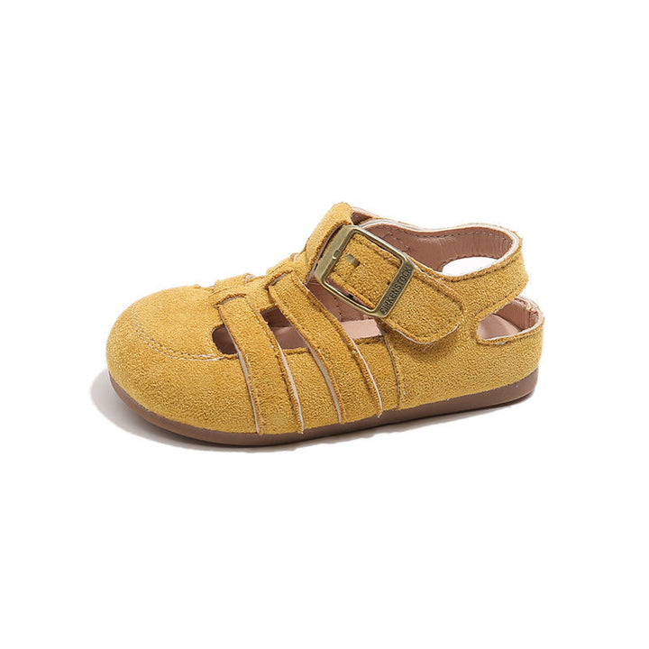 Blue open-toe summer sandals with adjustable straps, suitable for boys' active play footwear.