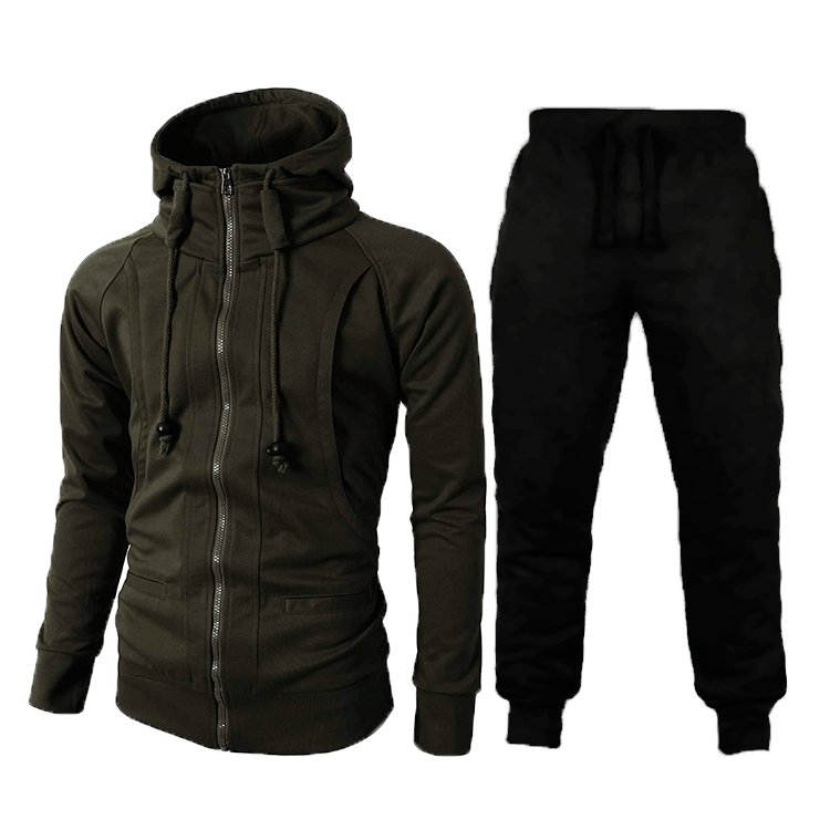 Men's workout set: long-sleeve top & joggers with pockets, designed for comfort, flexibility & performance.