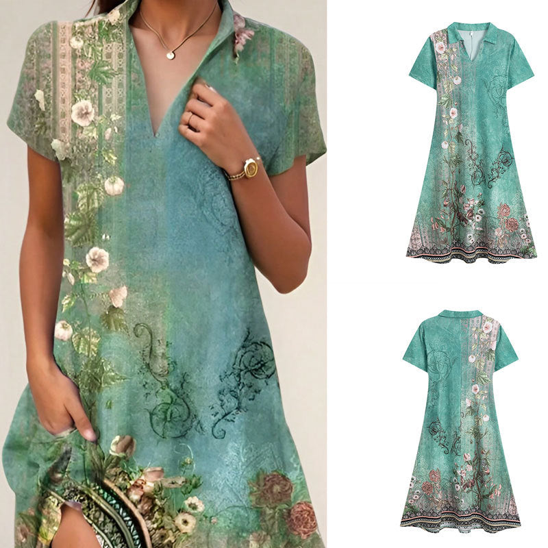 Women's floral short-sleeve night dress, soft and breathable for summer sleepwear. Comfortable lounge wear.