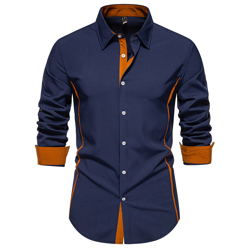 Versatile men's long sleeve top, ideal for modern men's fashion, featuring subtle contrast stitch.