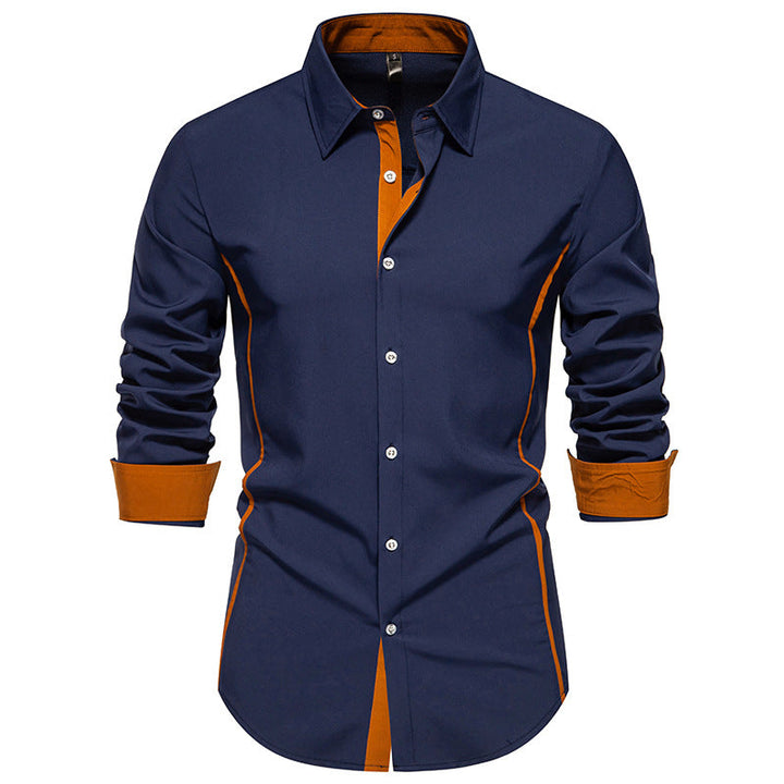 Versatile men's long sleeve top, ideal for modern men's fashion, featuring subtle contrast stitch.