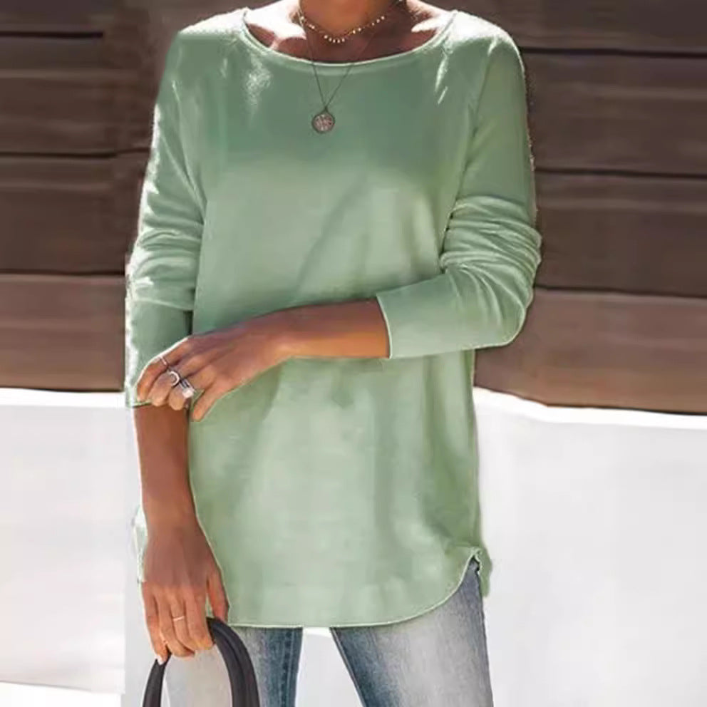 Versatile women's long sleeve wide neckline top, ideal for comfortable casual wear.