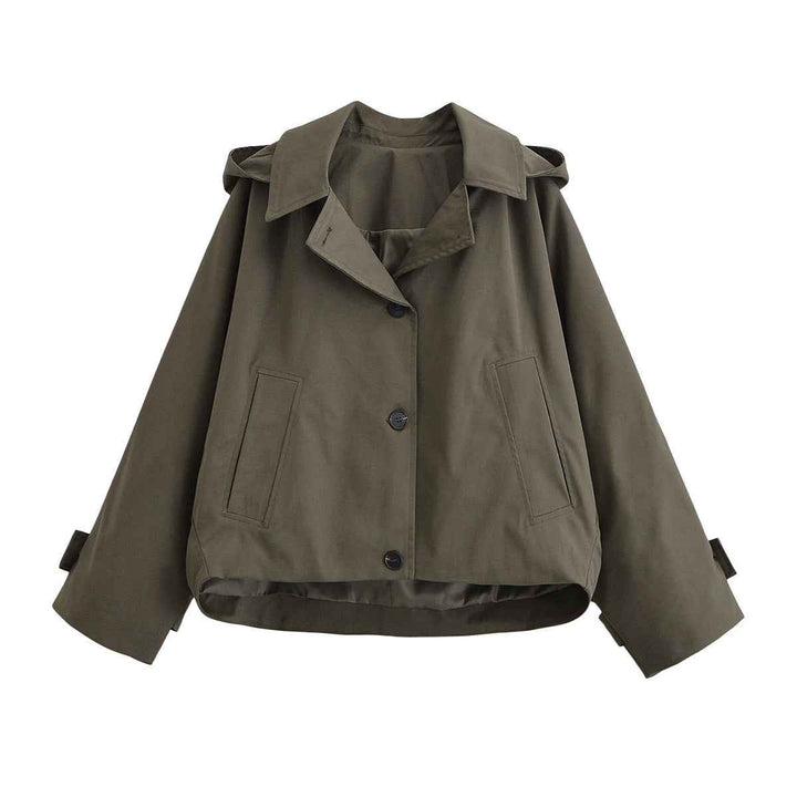 Versatile women's cropped hooded windbreaker, a lightweight jacket for casual spring, autumn, & everyday transitional wear.