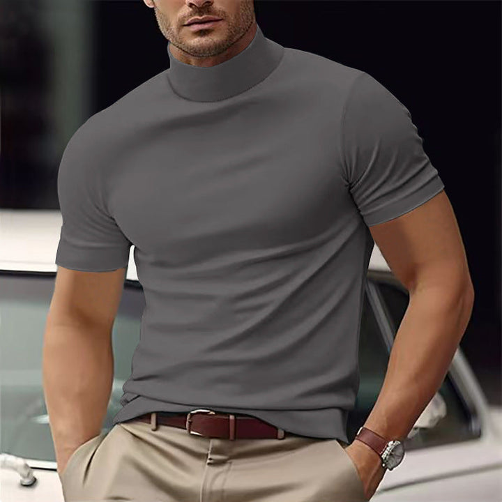 Contemporary men's short sleeve turtleneck, a chic summer top for modern fashion trends.