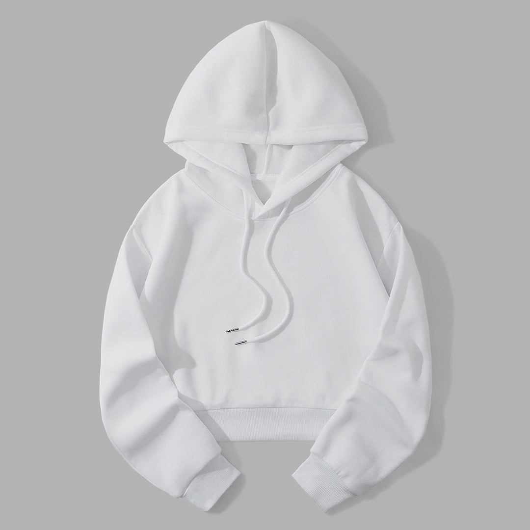 Athleisure-inspired women's cropped hoodie, blending style & active comfort.