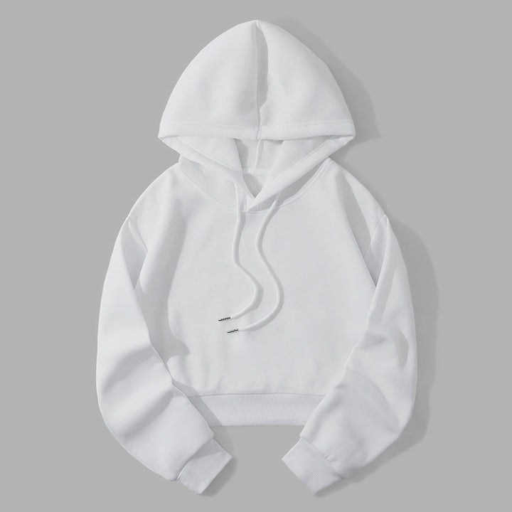 Athleisure-inspired women's cropped hoodie, blending style & active comfort.