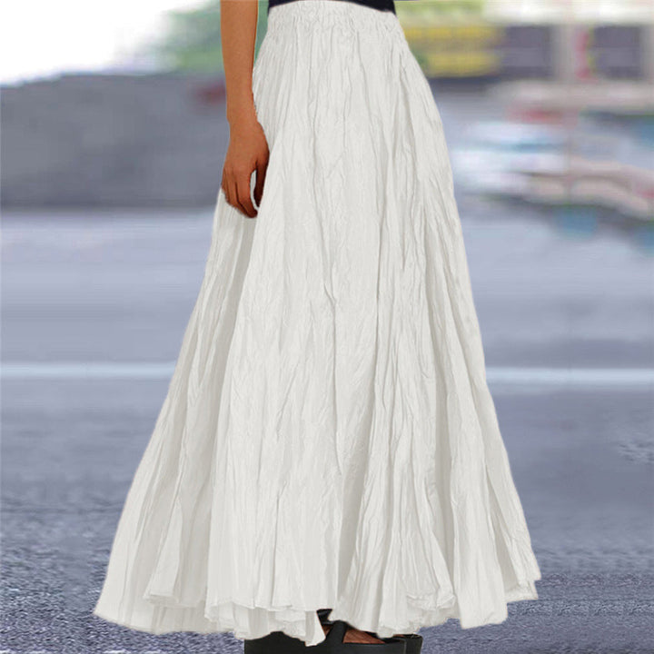Versatile women's maxi skirt in A-line cut with elasticated waist, ideal for everyday wear.