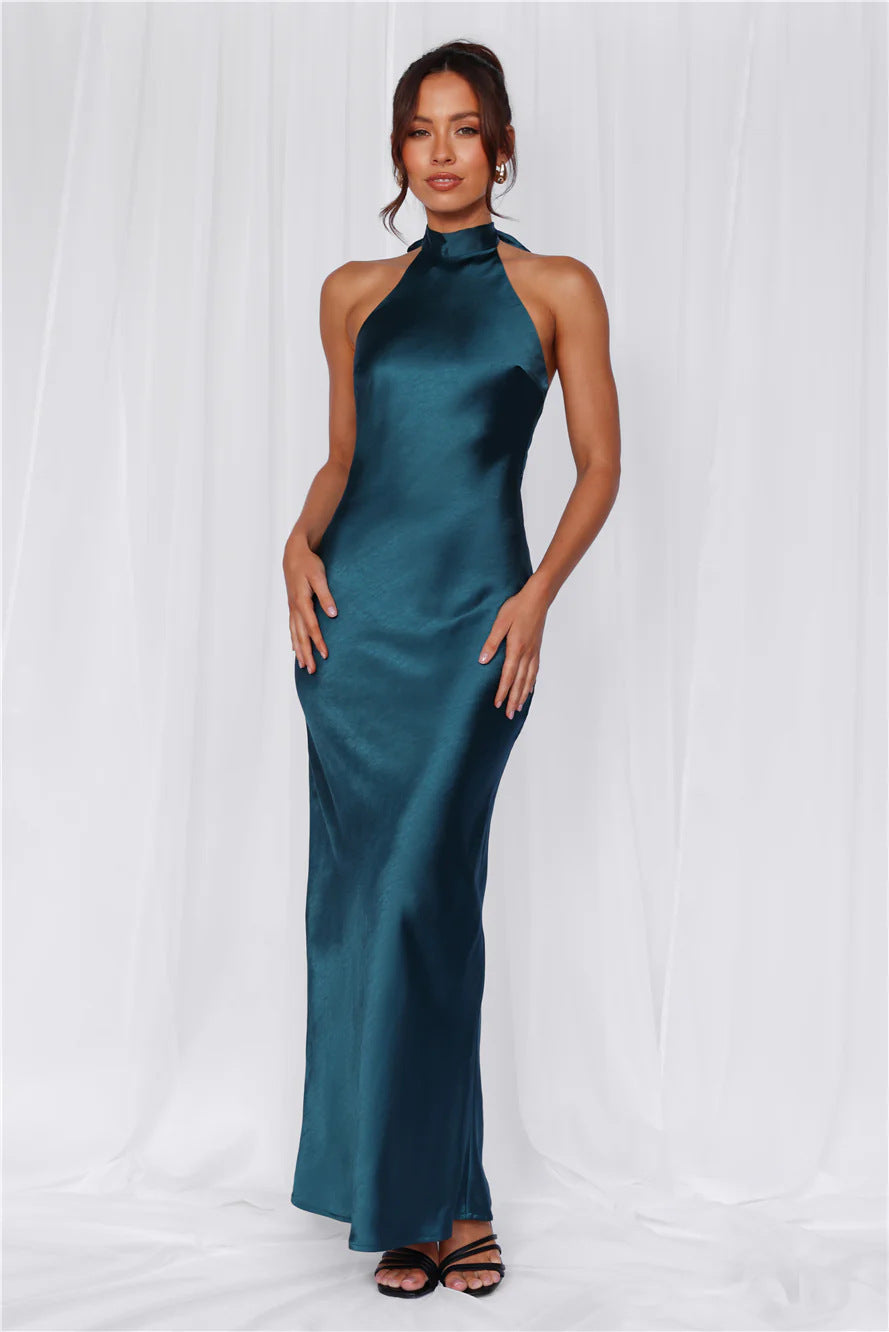 Beautiful high neck shimmering maxi dress, an elegant formal gown for women's special occasions.