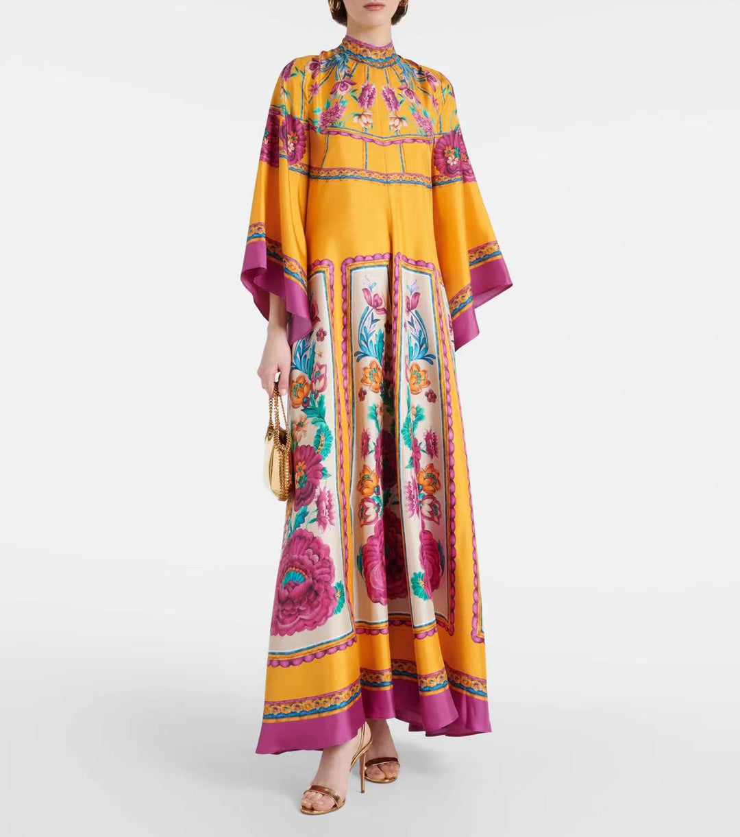 Comfortable women's maxi dress, colorful 3D print & three-quarter sleeves. Elegant for party or work.