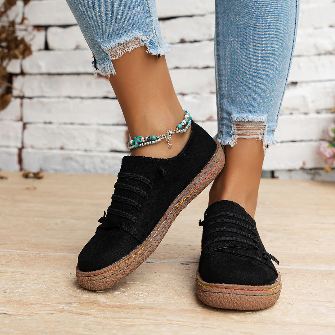 Stylish women's casual flats, lightweight design, featuring elastic laces & non-slip outsole.
