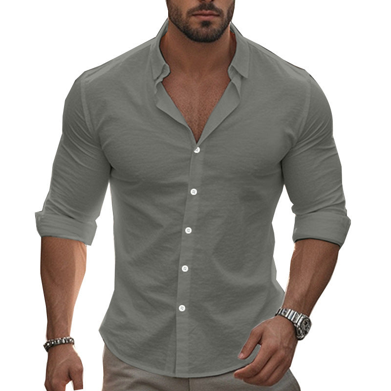Elegant men's long sleeve button-down shirt, modern collar, perfect for business and casual wear.