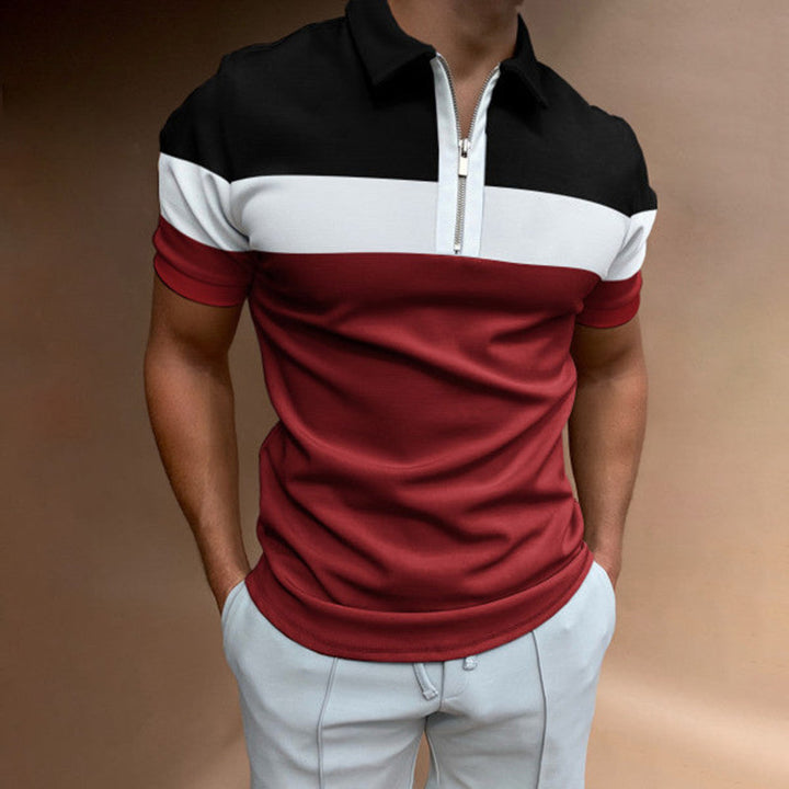 Modern men's zip polo, short sleeve. Blends effortless style with comfort, perfect for smart casual & summer fashion.