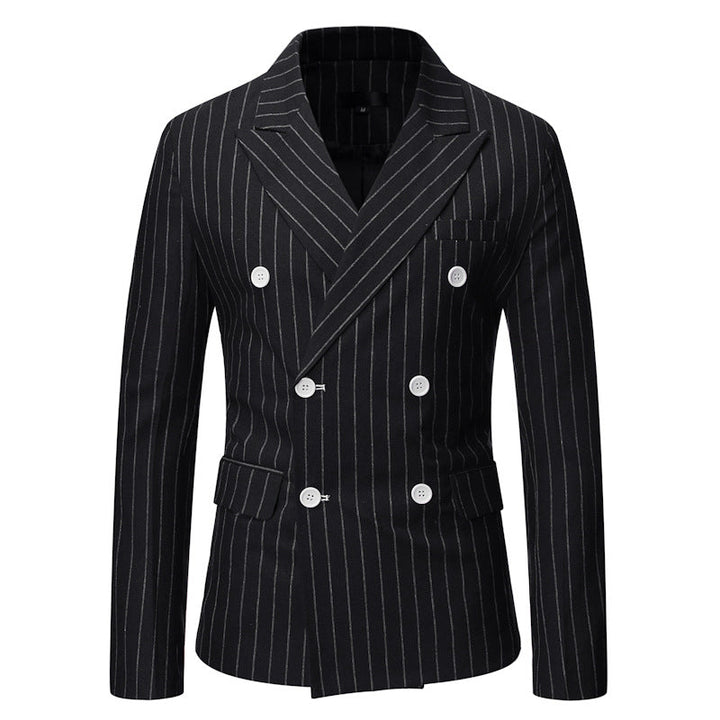 Slim fit double-breasted men's striped blazer, an elegant tailored jacket.