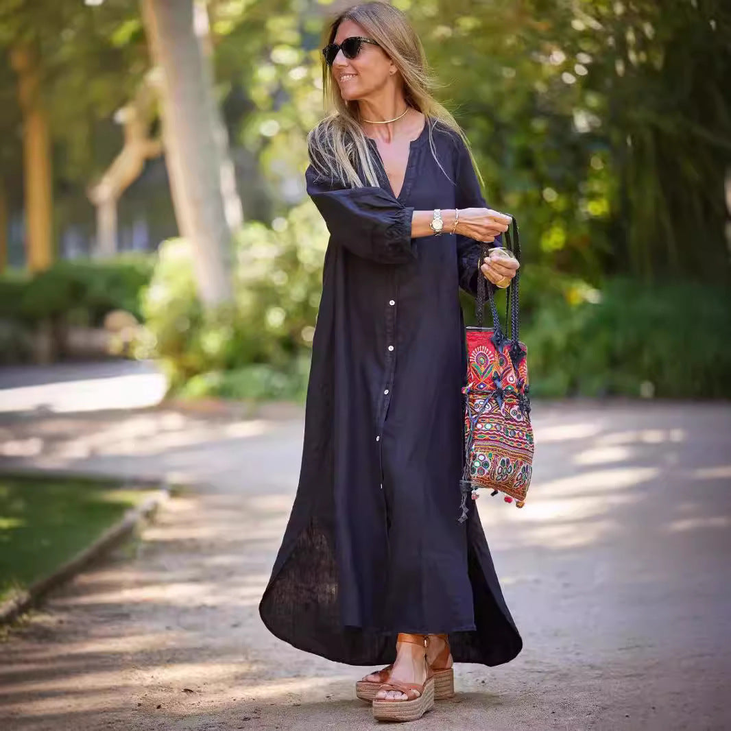 Comfortable lightweight women's summer dress, versatile with elegant voluminous sleeves.