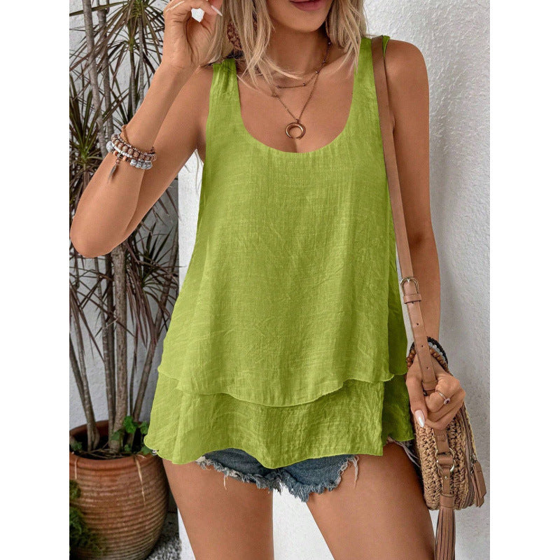 Green women's casual summer top with wide neckline, loose fit for ultimate comfort and style.