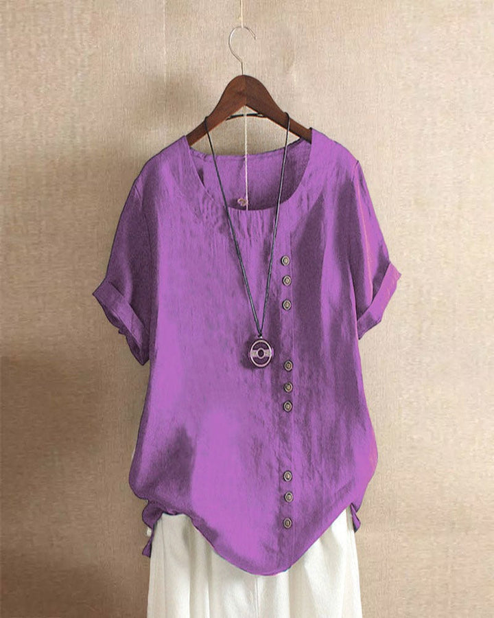 Elevate your casual style with this women's short sleeve round neck blouse, comfortable and versatile.