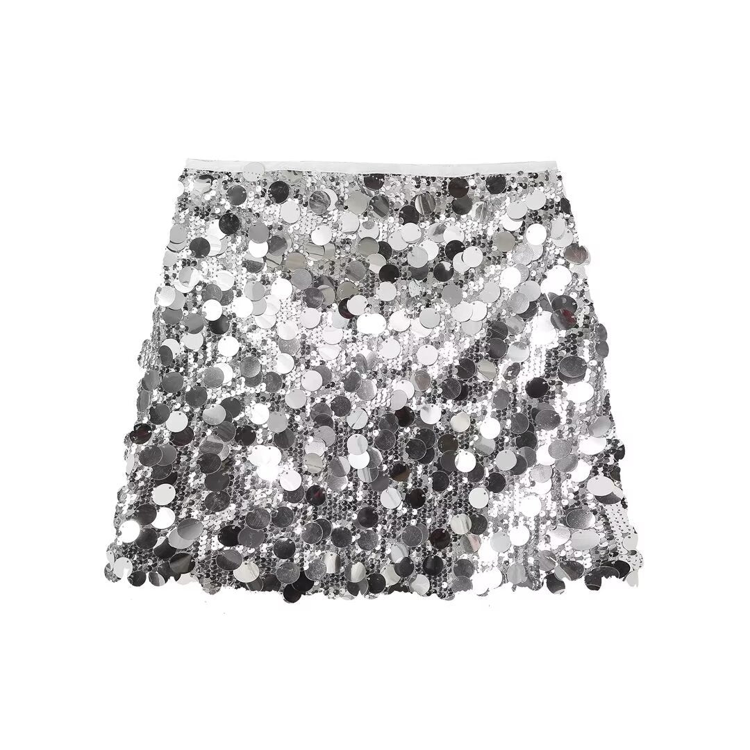 Sparkling women's sequin mini skirt, dazzling & glamorous. Ideal party skirt for evening wear & special occasions.