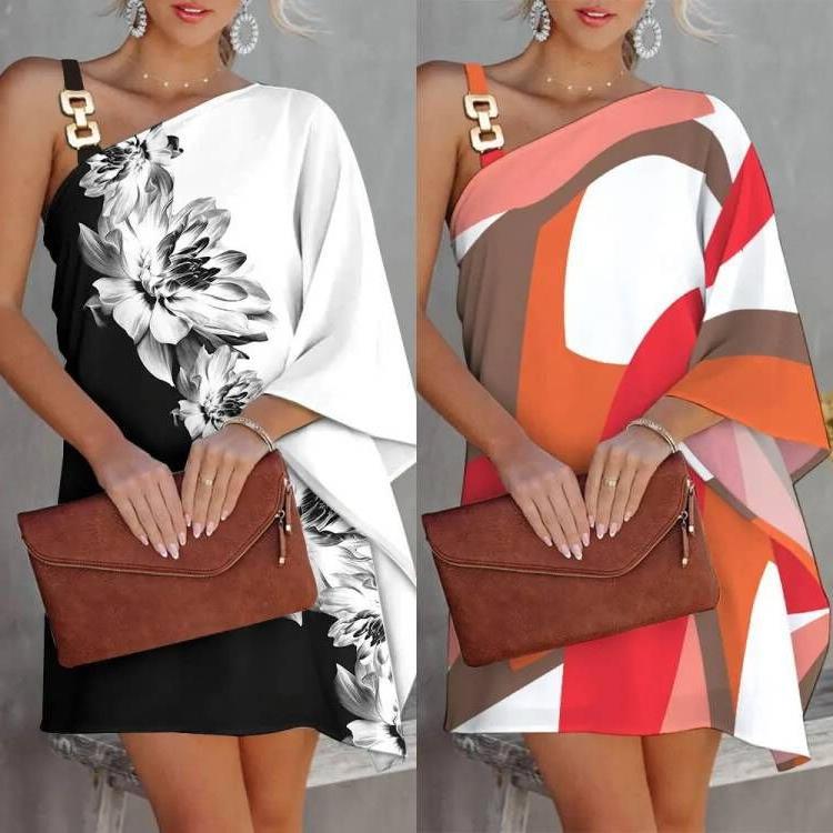 Elegant women's strappy asymmetrical floral party dress, ideal for special occasions & summer events.